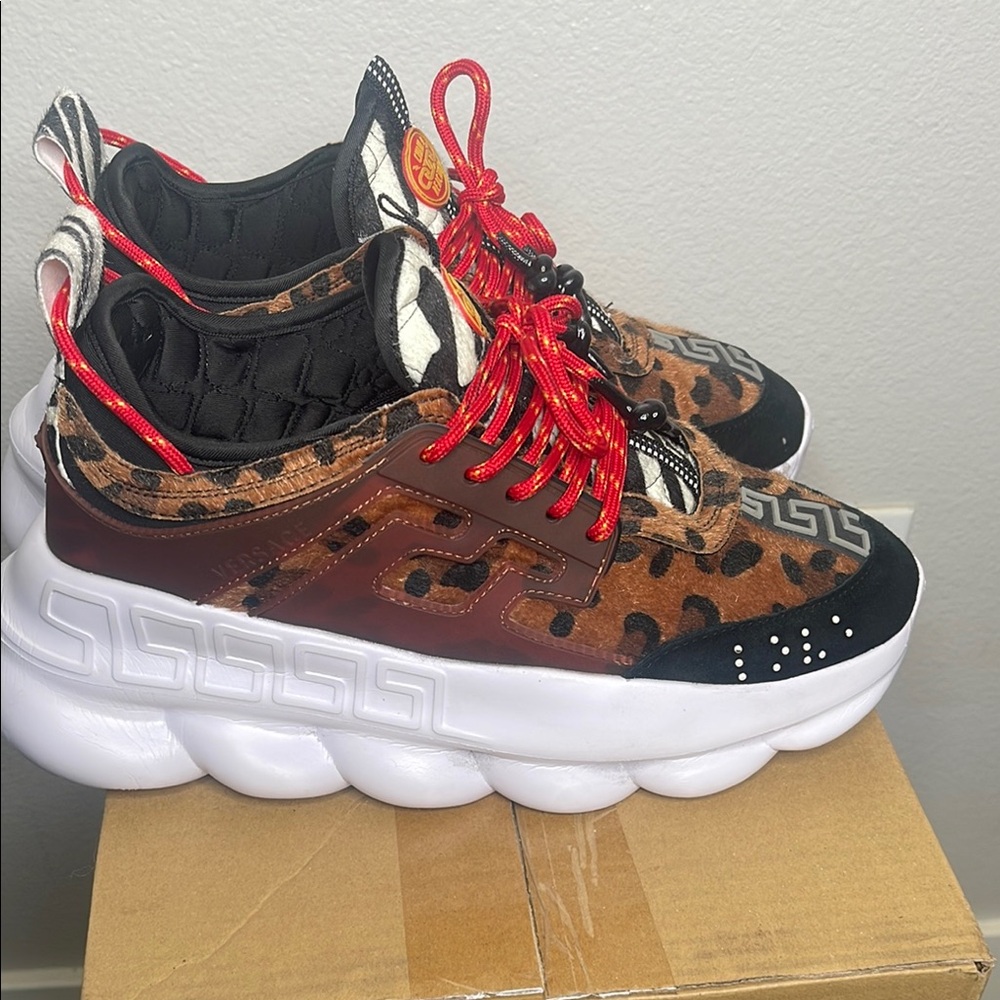 Versace Animal Print Sneakers with Red Accents